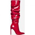 Kaiser Slouched Long Boot In Red Faux Leather, Red