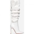 Kaiser Slouched Long Boot In White Faux Leather, White