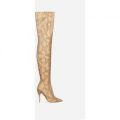 Jaydun Over The Knee Long Boot In Nude Snake Faux Leather, Nude