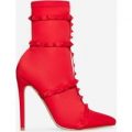 Axel Studded Detail Sock Boot In Red Lycra, Red