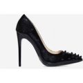 Bronson Studded Detail Court Heel In Black Patent, Black