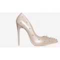 Bronson Studded Detail Court Heel In Nude Patent, Nude