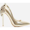 Aries Jewel Embellished Court Heel In Metallic Gold Patent, Gold