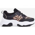 Alessio Chunky Sole Trainer In Black and Tan Leopard, Black