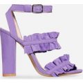 Bailey Double Frill Block Heel In Purple Faux Suede, Purple
