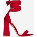 Barca Barely There Flared Block Heel In Red Faux Suede, Red