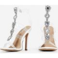 Belfonte Jewel Embellished Perspex Heel In White Faux Leather, White