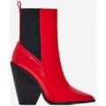 Bella Black Heel Ankle Boot In Red Patent, Red