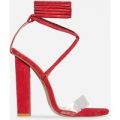 Bello Perspex Lace Up Block Heel In Coral Faux Suede, Red