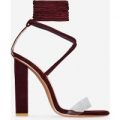 Bello Perspex Lace Up Block Heel In Maroon Faux Suede, Red