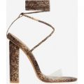 Bello Perspex Lace Up Block Heel In Nude Snake Print Faux Leather, Nude