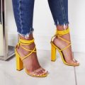 Bello Perspex Lace Up Block Heel In Yellow Faux Suede, Yellow