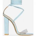 Bello Perspex Lace Up Block Heel In Pastel Blue Faux Suede, Blue