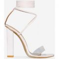 Bello Perspex Lace Up Block Heel In Pastel Pink Faux Suede, Pink