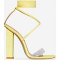 Bello Perspex Lace Up Block Heel In Lemon Yellow Faux Suede, Yellow