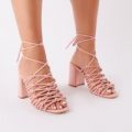 Bianca Strappy Block Heels Faux Suede, Pink