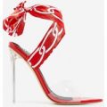 Bibi Printed Ribbon Lace Up Perspex Heel In Red Patent, Red