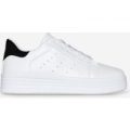 Horton Oversized Trainer With Black Heel Tab In White Faux Leather, White