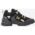 Shorty Hiker Trainer In Black Faux Leather, Black