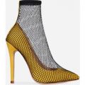 Bliss Fishnet Ankle Boot In Black Yellow Suede, Yellow
