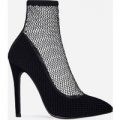 Bliss Fishnet Ankle Boot In Black Faux Suede, Black