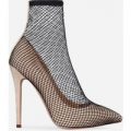 Bliss Fishnet Ankle Boot In Black Nude Suede, Nude