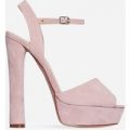 Bloom Peep Toe Platform Heel In Blush Faux Suede, Pink