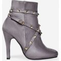 Naomi Studded Detail Ankle Boot In Light Grey Faux Suede, Grey
