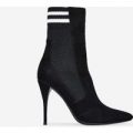 Bobbie Striped Knitted Sock Boot In Black Faux Suede, Black