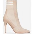 Bobbie Striped Knitted Sock Boot In Nude Faux Suede, Nude