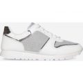 Race Sparkle Detail Trainer In White Faux Leather, White