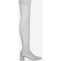 Bonnie Silver Diamante Heel Long Boot In Grey Faux Suede, Grey