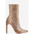 Boomslang Flat Heel Ankle Boot In Nude Snake Print Faux Leather, Nude