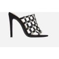 Boufal Studded Detail Mule In Black Faux Suede, Black