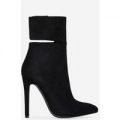 Braylon Cut Out Ankle Boot In Black Faux Suede, Black