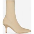 Breeze Kitten Heel Sock Boot In Nude Lycra, Nude