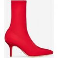 Breeze Kitten Heel Sock Boot In Red Lycra, Red