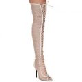 Myah Nude Mesh Lace Up Over Knee Boots, Nude