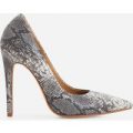 Bronte Court Heel In Grey Snake Print Faux Leather, Grey