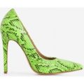 Bronte Court Heel In Neon Green Snake Print Faux Leather, Green