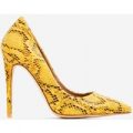 Bronte Court Heel In Neon Yellow Snake Print Faux Leather, Yellow