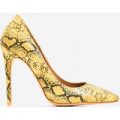 Bronte Court Heel In Yellow Snake Print Faux Leather, Yellow