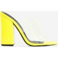 Brooke Block Heel Perspex Peep Toe Mule In Yellow Patent, Yellow