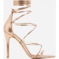 Brooklyn Lace Up Heel In Rose Gold Snake Print Faux Leather, Rose Gold