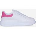 Jesus Trainer With Pink Patent Heel Tab In White Faux Leather, White