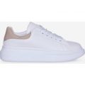 Jesus Trainer With Nude Patent Heel Tab In White Faux Leather, White