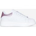 Burton Oversized Trainer With Pink Glitter Heel Tab In White Faux Leather, White