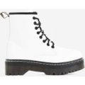 Adler Chunky Sole Lace Up Ankle Biker Boot In White Faux Leather, White