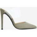 Caillin Perspex Mule In Khaki Faux Suede, Green