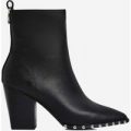 Candice Studded Detail Block Heel Ankle Boot In Black Faux Leather, Black